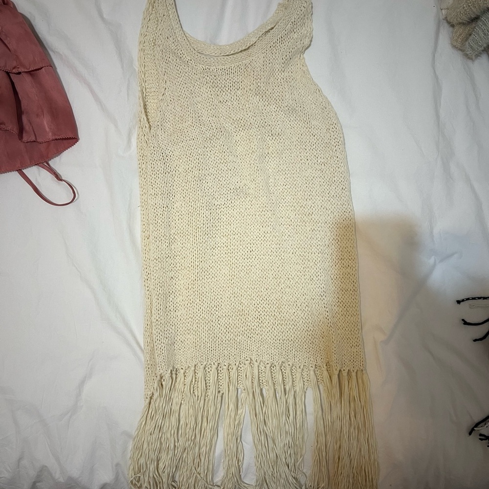 Cream Knit Fringe Top